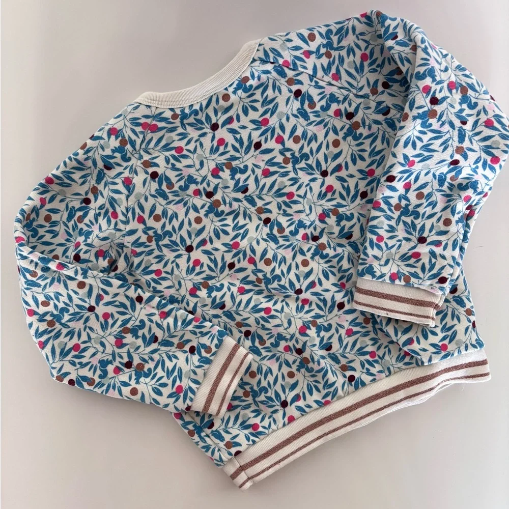 Petit Bateau Cream and Blue Leaf Print Top - Picture 4 of 7